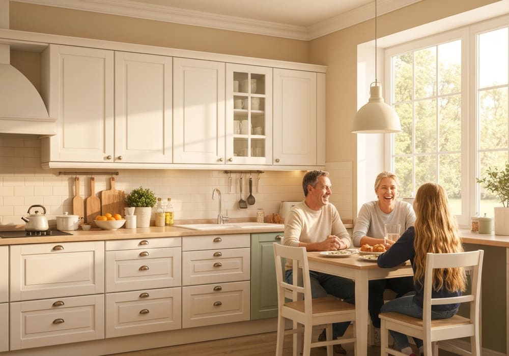 A clean, sunlit kitchen